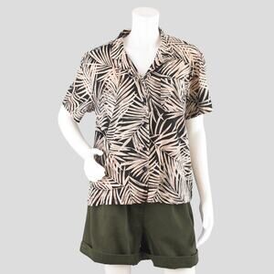 Vintage Tropical Print Short Sleeve Shirt, Women's Petite XL